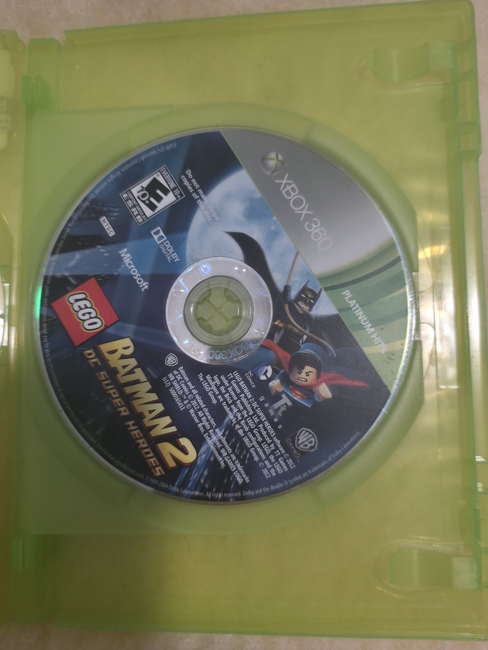 Microsoft Xbox 360 LEGO Batman 2 Disc with Green Case